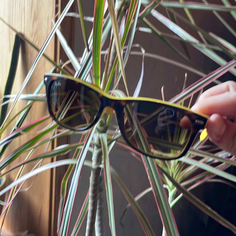 Tortoise and yellow Ray Ban wayfarers